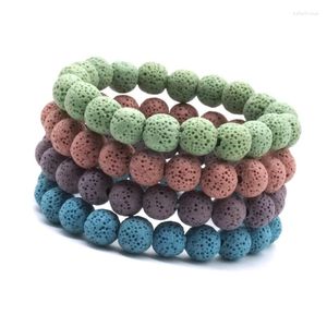 Strand 10pcs 10mm Colourful Lava Stone Beads Volcanic Rock Essential Oil Diffuser Bracelet Yoga Jewelry Men