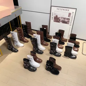 2023 Designer Australia luksusowe kobiety buty wysoka wysoka platforma buty w stylu sutra brązowe skórzane buty rowerowe okrągłe palce but