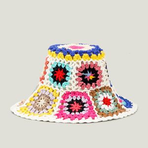 Chapéus de aba larga balde casual paisley chapéu de crochê para mulheres boêmio chapéus de balde de malha nacional sol de palha meninas verão praia bali 230729