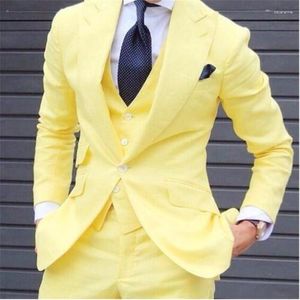 Ternos masculinos 2023 amarelo casual com lapela larga e pontiaguda para casamento, roupa de noivo, smoking formal de negócios, traje fino para homens