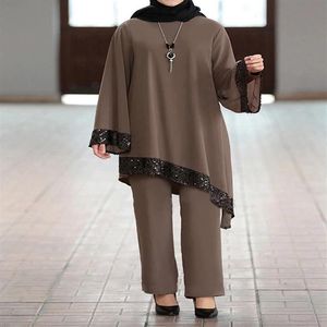 Abbigliamento etnico Ramadan Abaya per le donne Dubai Abaya Set musulmano Hijab Abito turco Top e pantaloni 2 pezzi Musulman islamico Ensem264F