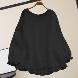 Women's Blouses Loose Fit Shirt Autumn Streetwear Solid Color Pullover Blouse With Ruffle Trim Elastic Cuffs Chic O-neck Long