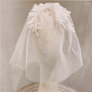 Véus de Noiva Casamento Gaiola Curto Renda Rosto Malha Elegante Blush Véu Para Feminino Festa Baile Acessórios de Cabelo