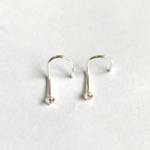 Navel Bell Button Rings 925 sterling Silver Nose Stud Ring Piercing Nostril hook nose Screw 2mm crystal 20pcspack 230729