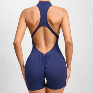 Active Sets Zipper Women's Fitness Gym Overalls Summer Lycra Sporty Jumpsuit Woman Workout Clothes For Women Sport Set Yoga Clothing Black