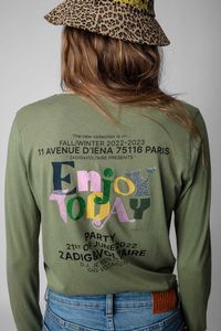 Projektant Tide koszulki Zadig Voltaire angielski litera drukowana wiertarka V Neck bawełna Kobiety T-shirt z długim rękawem