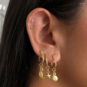 Çember küpeler 2 adet kadınlar için paslanmaz çelik altın renk kare huggie minimalist kpop unisex rock piercing takı