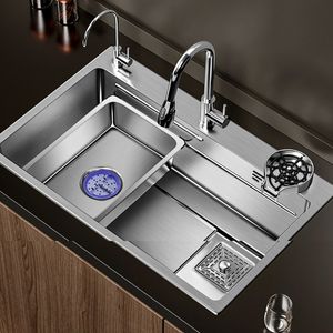 Nano kitchen sink 304 stainless steel large single sink wash basin bowl with dishwasher for home renovation drainage fittings