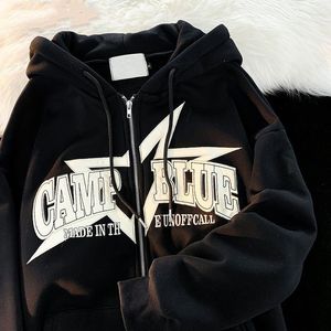 Hoodies Womens Sweatshirts Hoodie الرجال نساء فضفاضة إنس شارع High Street Chraft Long Sleeved Zip Sweatshirt Coat Retro Letters Campus Tops 230729