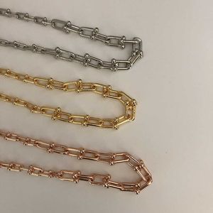 Designermärke TIFFAYS S925 Sterling Silver Horseshoe Buckle Diamond Thick Chain Necklace Female Ins Gold Versatile U-formad klavikel
