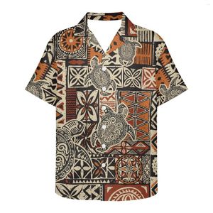 Erkekler Sıradan Gömlek Polinezya Kabile Samoan Vintage Dövme Baskı Gömlek Yaz Kısa Kollu Hawaiian Erkekler Hızlı Kuru Tee