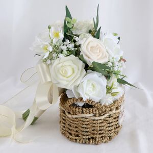 Brudbuketter bröllopstillbehör brudblommor 30*25/30*22 cm grön med elfenbenshandgjorda blommor