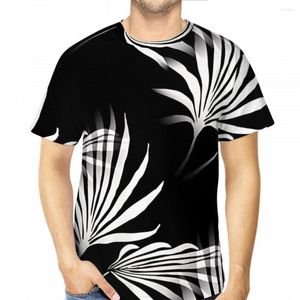 Herren-T-Shirts, tropischer Palmwedel-Blattdruck, schwarz-weiß, 3D-gedrucktes Hemd für Herren, Unisex, Polyester, lockere Fitness-Tops, Strand-Männer-T-Shirts