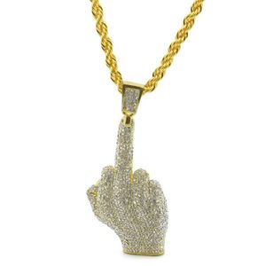 Hip Hop uomo color oro placcato con strass pieno grande dito medio pendenti collane catene di cristallo bling gioielli Vogue252s