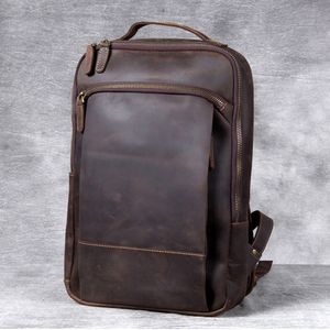 School Bags Vintage Crazy Horse Genuine Leather Backpack Men Laptop Daily Bagpack Male Rucksack Trave Hiking Knapsack Large 230729