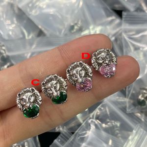 Holiday Hip Hop Lion Head Crystal Gemstone Earring Stud Fashion Designer Ear Studs Earrings for Men Women Female Halloween Party Jewelry Gift With Box CGUE10 --02