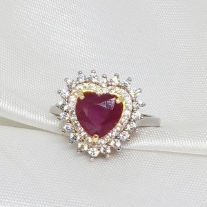 Anelli a grappolo Anello di moda a forma di cuore con rubino di sangue di piccione naturale Anello di moda in vero argento sterling 925 per le donne MeiBaPJFS