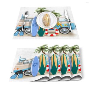 Table Runner 4/6pcs Set Mats Summer Vacation Car Surfboard Printed Napkin Kitchen Accessories Home Party Decorative Placemats