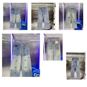 Jeans feminino de luxo novíssimo jeans estampado com letras quentes calças largas de perna larga cintura alta calça feminina reta calça jeans 4 estilos tamanho s-l