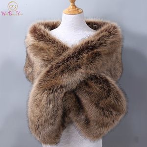 FURE FURE FUA FUA 42 Kolory 165*28CM Brown sztuczny futra ślub szal Woman Party Stols Bride Cape Cloak Winter Bridal Wrap Bolero Akcesoria 230728