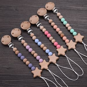 Baby Massaggiagengive Giocattoli Legno di faggio Masticare Bead Ciuccio Pinze Catena Pentagram Dummy Holder Catene Succhietto Capezzolo Per Dentizione Giocattolo 230728