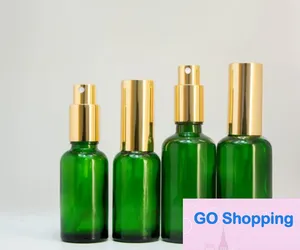 Quatily com tampas de ouro preto frete grátis 440 pçs/lote 30 ml atomizador recarregável bomba spray garrafa vazia verde perfume garrafas de vidro atacado