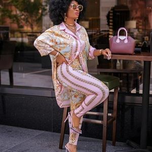 Ethnic Clothing 2 Piece Sets African For Women Print Elastic Bazin Baggy Pants Rock Style Dashiki Famous Suit Lady Outfits251f