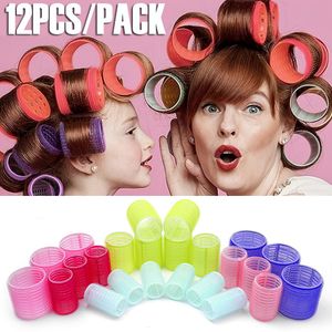 Hårrullar värmelösa curlers 12st självgrepp curling diy ingen värme magi lockiga kvinnor salong skönhet frisör styling verktyg 230728