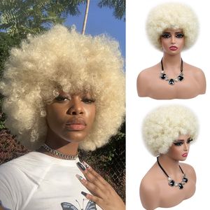 Cosplay S Afro Kinky Curly med Bangs Short African Synthetic Hair for Black Women Ombre Glueless Natural 230728