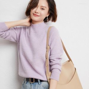 Women's Sweaters Simple And Versatile Pure Wool Knitted Undercoat Half High Collar Thickened Raglan Sleeve Sweater