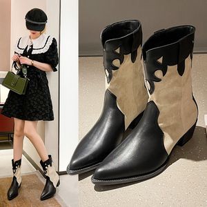 Buty Kobieta jesienna biała kowboja vintage zachodnia kostka krótkie buty cowgirl buty retro wysokie butów z piętą dla kobiet dziewczyny kozacki 230729