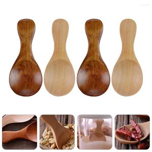 Disposable Flatware 4Pcs Wooden Spoon Bath Salt Small Sugar Scoop Seasoning Condiments Wood Honey Teaspoon For Coffee Tea Jam Mustard