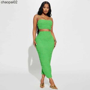 Designer Sexy Bubble Dress Imposta Summer Women Canotta senza spalline Crop Top e gonna lunga Due pezzi Set Vacanze Beach Wear Bulk Abbigliamento all'ingrosso 10050