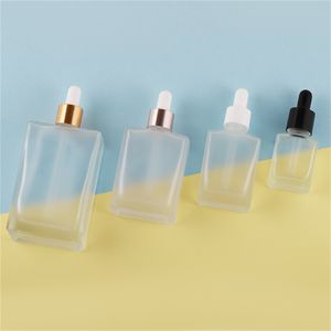 Square Glass Dropper Bottles 15ml 30ml 50ml 100ml Clear Black Frosted Essential Oil Container JL1722