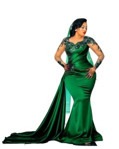 Arabiska aso ebi mörkgrön sjöjungfru aftonklänningar ren ära ärm spetsar applikationer juvel hals prom klänningar formella parti andra mottagning bär plus storlek