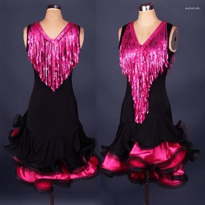 Scen Wear 2023 Vuxen/barn Tassel Sequin Latin Dance Dress Women/Girls Cha Cha/Rumba/Samba/Ballroom Clothing for Costum