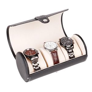 LinTimes Nova caixa de relógio de cor preta com 3 compartimentos estojo de viagem rolo de pulso organizador de armazenamento de joias 185x