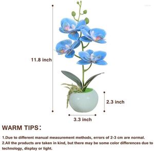 Dekorative Blumen, künstliche Bonsai-Orchidee, Phalaenopsis-Arrangements, Blume mit Keramikvase für Heimbüro-Dekoration (blau)