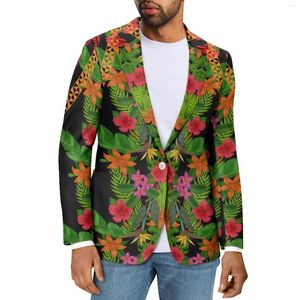 Abiti da uomo Tribale polinesiano Totem hawaiano Tatuaggio Hawaii Stampe Moda Affari Elegante Casual Abito formale Scollo a V Manica lunga Cappotto