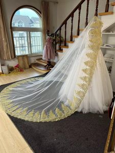 Véus de Noiva GY Lindo Véu de Flor de Abacaxi Dourado Romântico Catedral Casamento Luxo 1 Camada 3m Acessórios Redondos