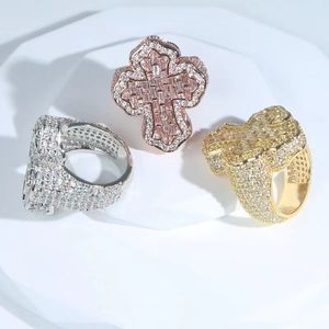 Cross Finger Ring Iced Out Cubic Zircon Prong Setting Cz Fashion Luxulry Men Boy Hip Hop Jewelry