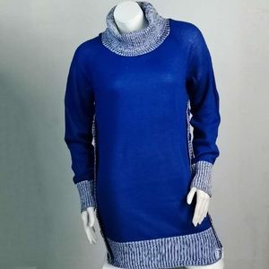 Damenpullover Mode gestrickt Patchwork Rollkragenpullover Seitlicher Knopf Langarm Slim Minikleid Herbst Winter 2023 Rosa Schwarz Blau