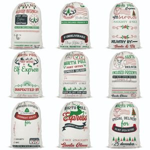 Juldekorationer Xmas presentväska 48*64 cm Santa Sack Christmas Gift DrawString Pocket Burlap Bag Party Gifts Q367