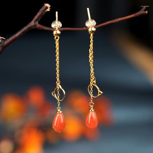 Dangle Earrings S925 Pure Silver Natural South Red Agate Kitten Ring Orchid Personality Ear Hanger