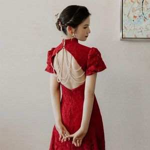 Etniska kläder yourqipao förbättrad cheongsam kinesisk bröllop toast 2023 burgogne bakdörr engagemang klänning backless aftonklänningar
