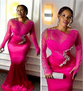 2023 Aso Ebi Mermaid Fuchsia Prom Dress Beaded Crystals Sexy Evening Formal Party Second Reception Birthday Engagement Gowns Dresses Robe De Soiree ZJ778