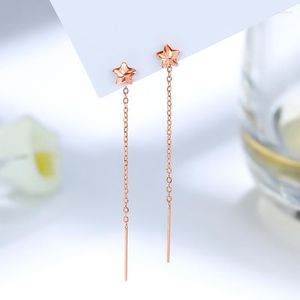 Stud Earrings SA SILVERAGE Tassel Long Valentine's Day Activities Gifts 18k Gold Simple Women Rose Ear Chain