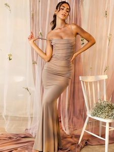 Casual Dresses Elegant For Women Almond Corset Maxi Dress Draped Evening Night Party Bodycon Sexy Backless With Fishbone