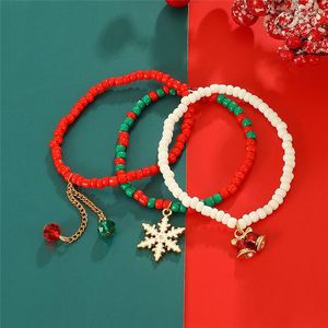 チャームブレスレットZoshi 3pcs/lot christmas bracelet for women red seed beads snowflake pendnat charms yearジュエリーギフト