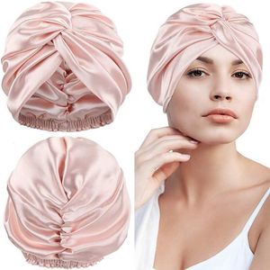 Beanie Skull Caps 100 Double Silk Sleeping Cap Night Bonnet Cover per donna con nastro elastico Cura dei capelli lungo 230729